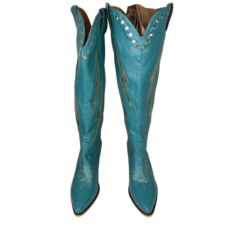 Marfa Boots The Lainey Blue Lightning‎ 3" Heel Discontinued Size 7.5